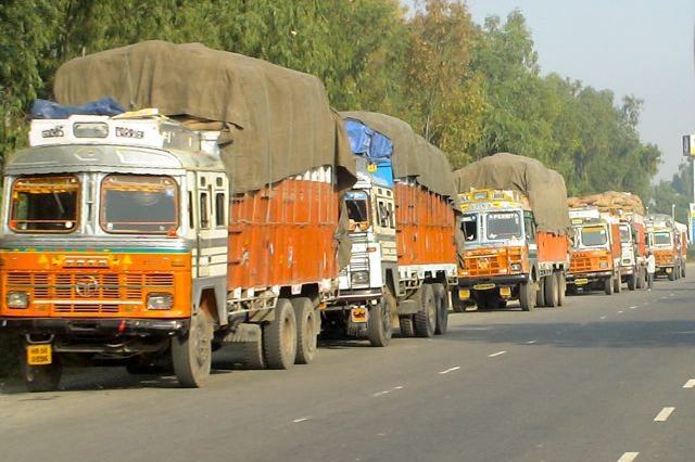 Cargo trucks on the move